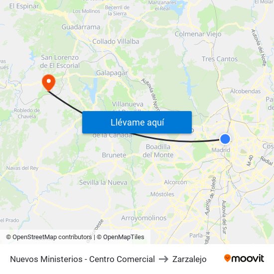 Nuevos Ministerios - Centro Comercial to Zarzalejo map