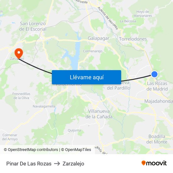 Pinar De Las Rozas to Zarzalejo map