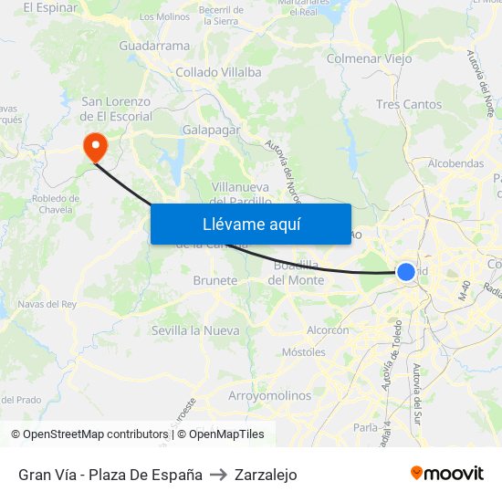 Gran Vía - Plaza De España to Zarzalejo map