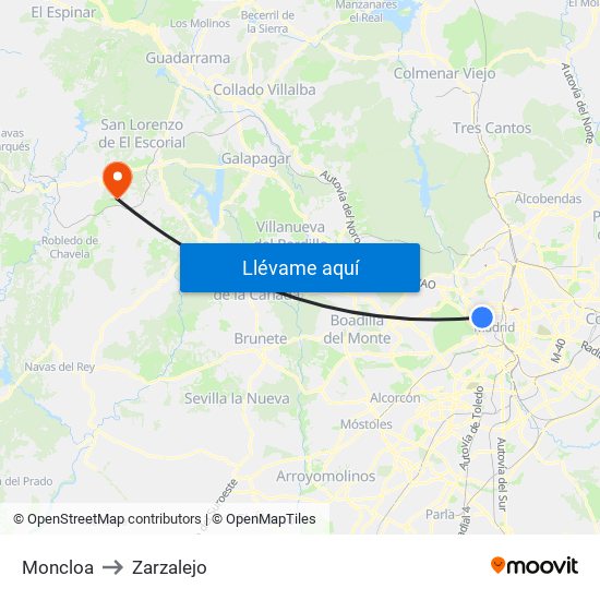 Moncloa to Zarzalejo map