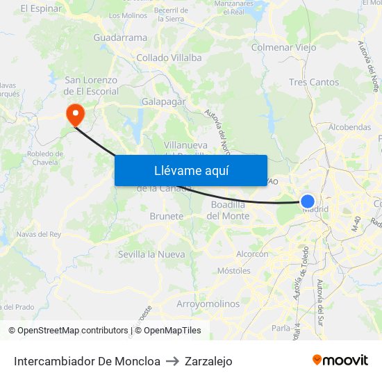 Intercambiador De Moncloa to Zarzalejo map