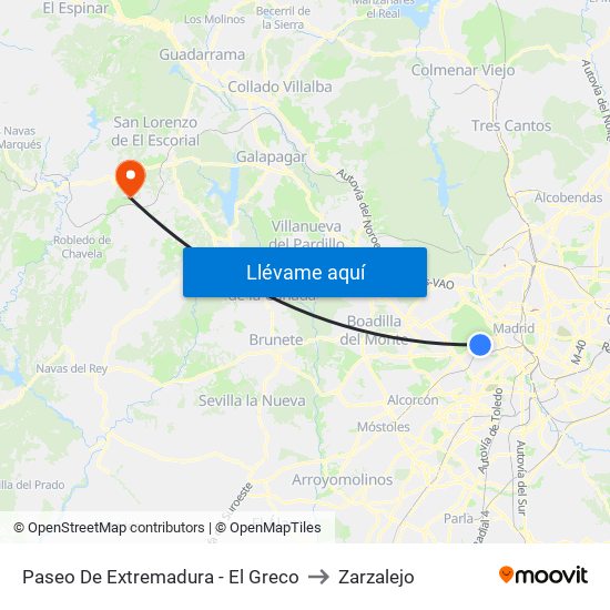Paseo De Extremadura - El Greco to Zarzalejo map