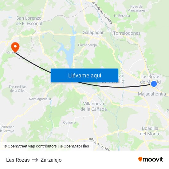 Las Rozas to Zarzalejo map