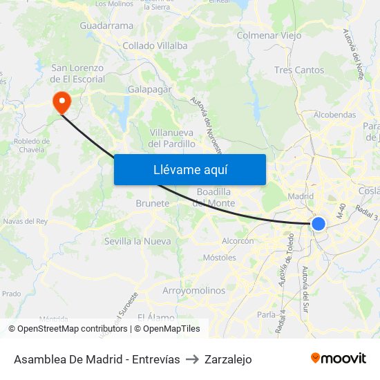Asamblea De Madrid - Entrevías to Zarzalejo map