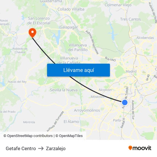Getafe Centro to Zarzalejo map