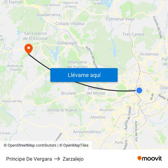 Príncipe De Vergara to Zarzalejo map