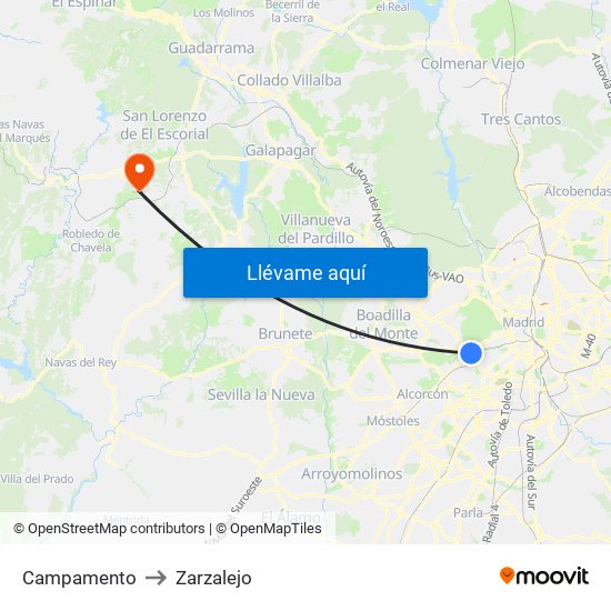 Campamento to Zarzalejo map