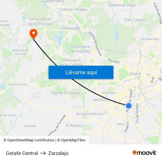 Getafe Central to Zarzalejo map