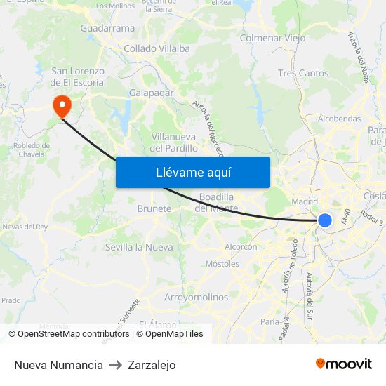 Nueva Numancia to Zarzalejo map