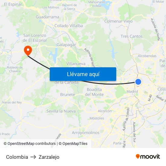 Colombia to Zarzalejo map