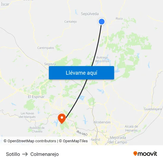 Sotillo to Colmenarejo map