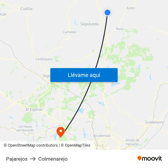 Pajarejos to Colmenarejo map