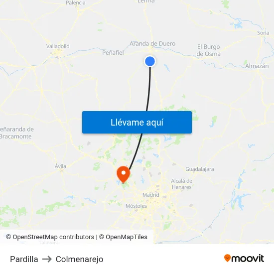 Pardilla to Colmenarejo map