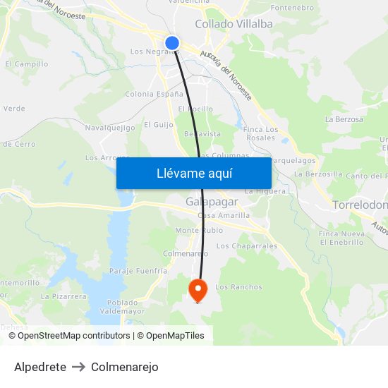 Alpedrete to Colmenarejo map