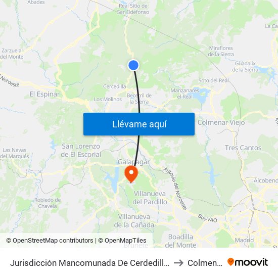 Jurisdicción Mancomunada De Cerdedilla Y Navacerrada to Colmenarejo map