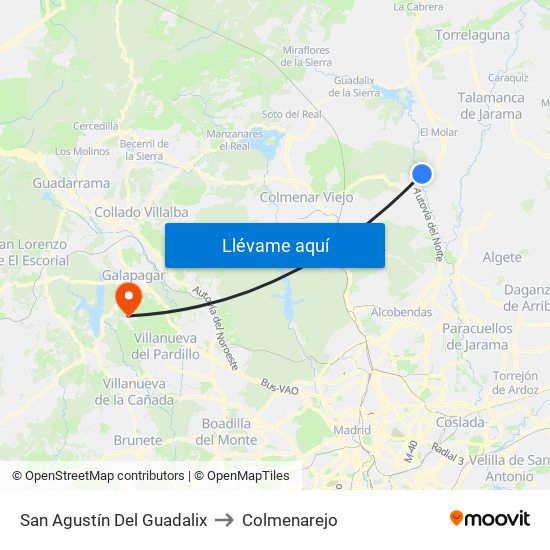 San Agustín Del Guadalix to Colmenarejo map