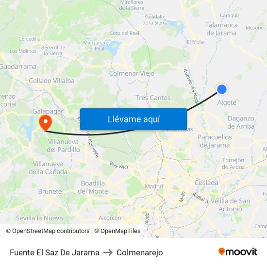 Fuente El Saz De Jarama to Colmenarejo map