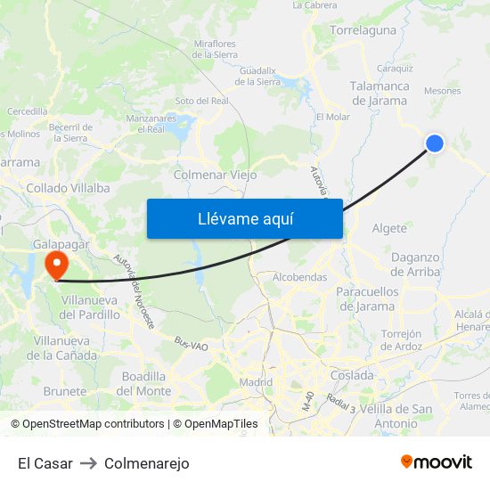 El Casar to Colmenarejo map