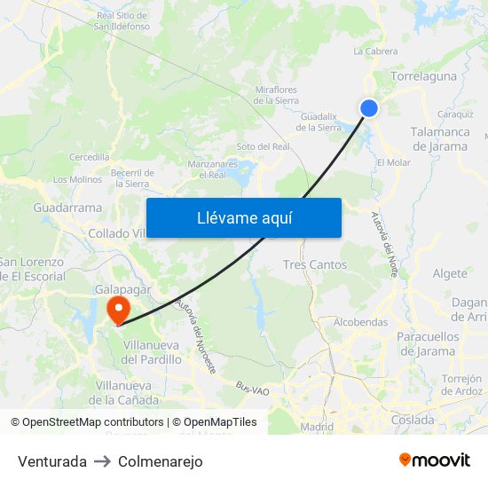 Venturada to Colmenarejo map