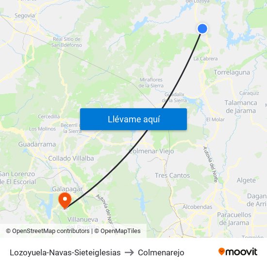Lozoyuela-Navas-Sieteiglesias to Colmenarejo map
