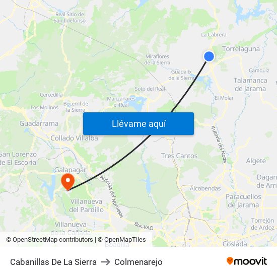 Cabanillas De La Sierra to Colmenarejo map