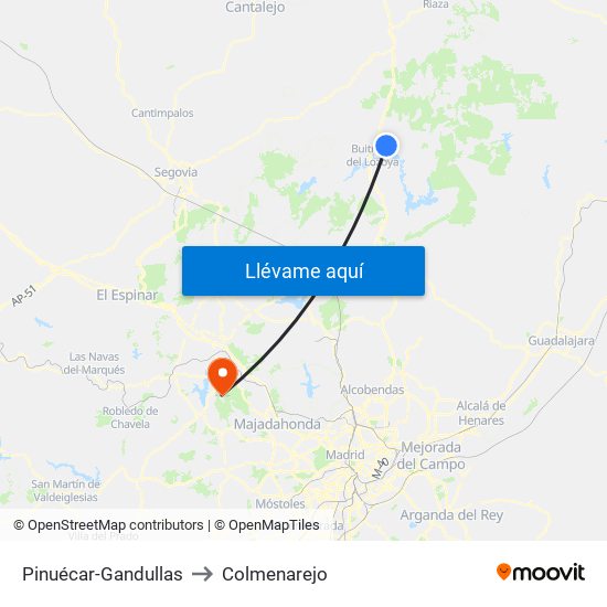 Pinuécar-Gandullas to Colmenarejo map