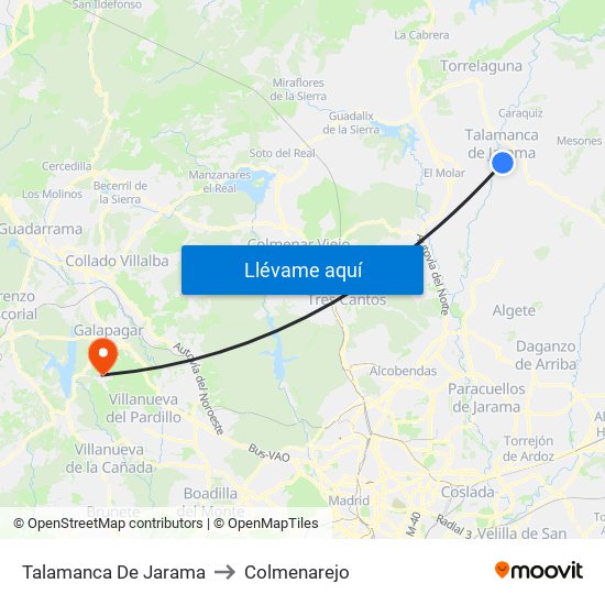 Talamanca De Jarama to Colmenarejo map