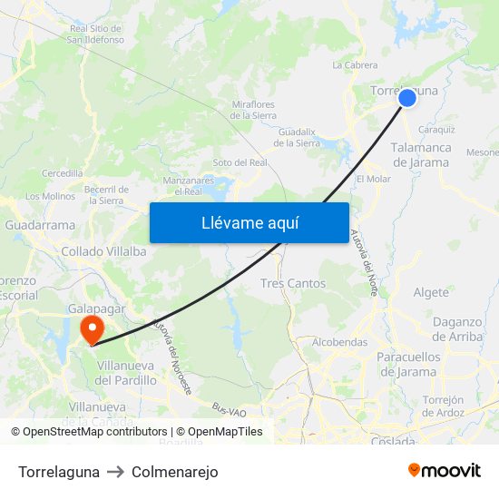 Torrelaguna to Colmenarejo map