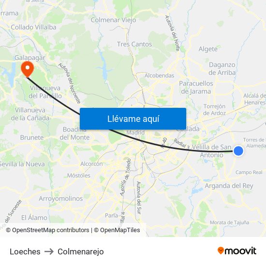 Loeches to Colmenarejo map