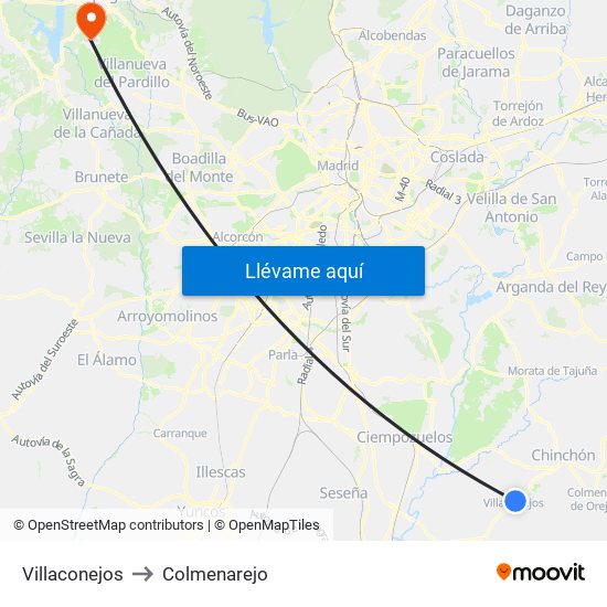 Villaconejos to Colmenarejo map