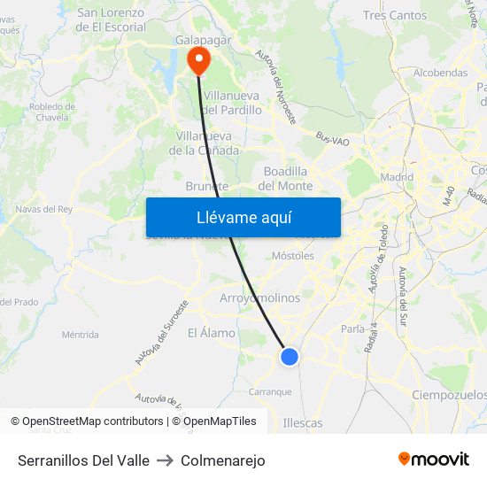 Serranillos Del Valle to Colmenarejo map