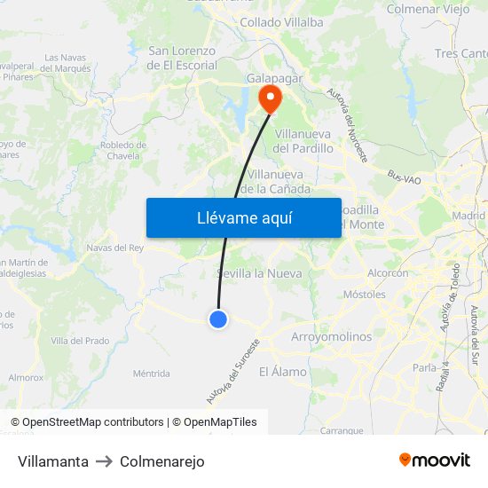 Villamanta to Colmenarejo map
