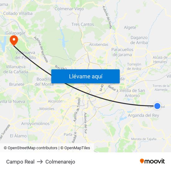 Campo Real to Colmenarejo map