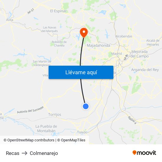 Recas to Colmenarejo map