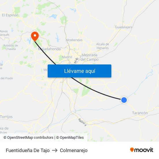 Fuentidueña De Tajo to Colmenarejo map