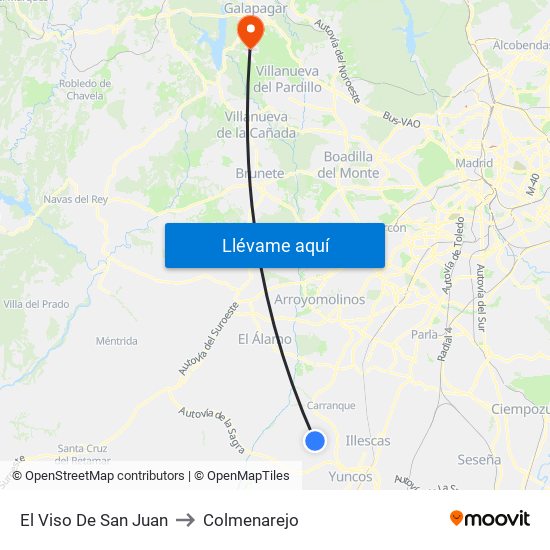 El Viso De San Juan to Colmenarejo map