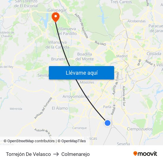 Torrejón De Velasco to Colmenarejo map