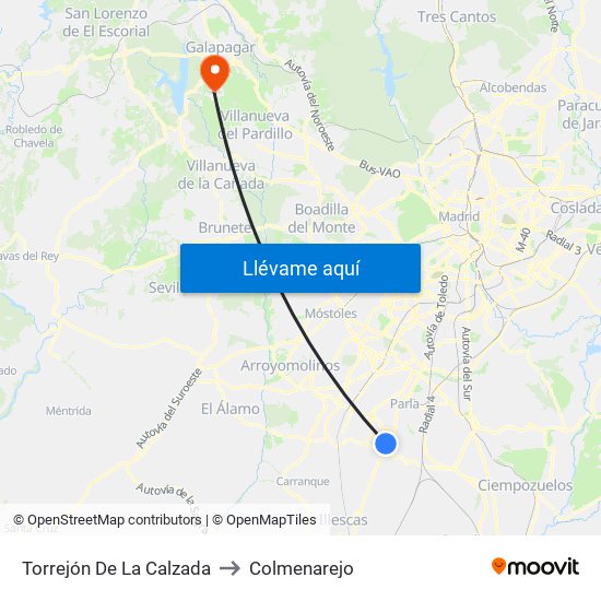 Torrejón De La Calzada to Colmenarejo map