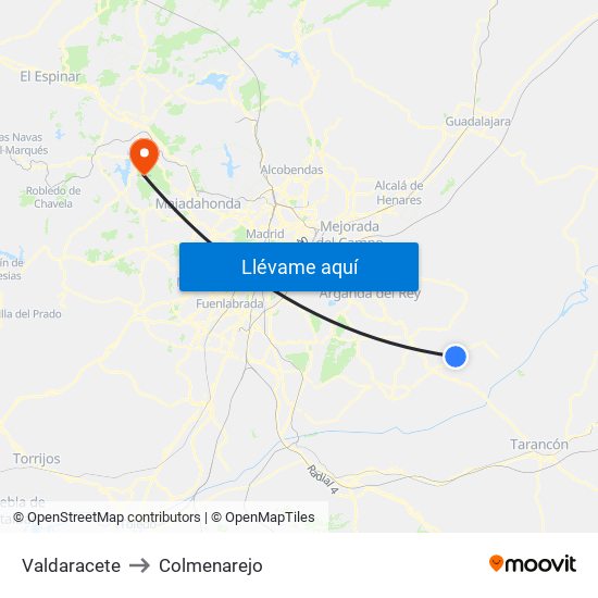 Valdaracete to Colmenarejo map