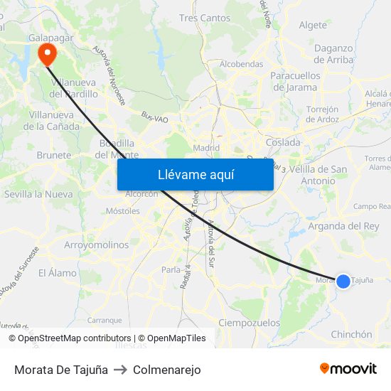 Morata De Tajuña to Colmenarejo map