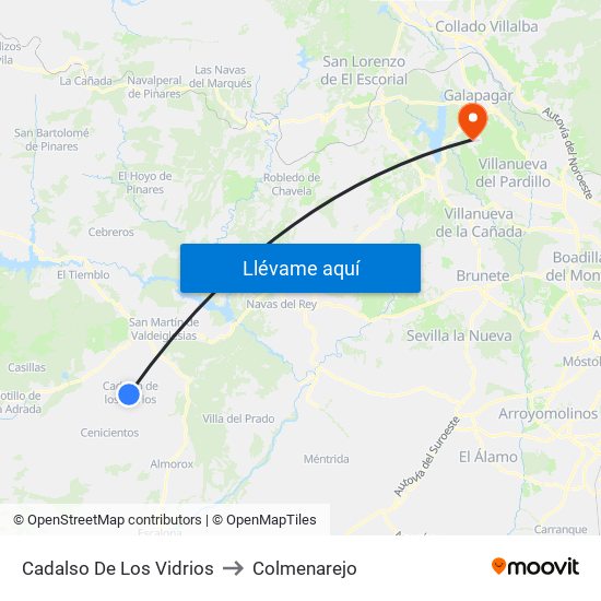 Cadalso De Los Vidrios to Colmenarejo map
