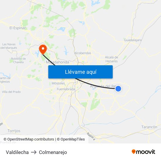 Valdilecha to Colmenarejo map