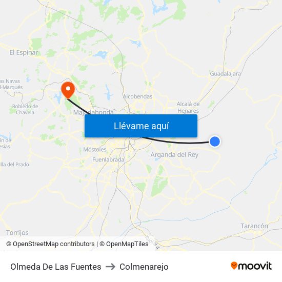 Olmeda De Las Fuentes to Colmenarejo map