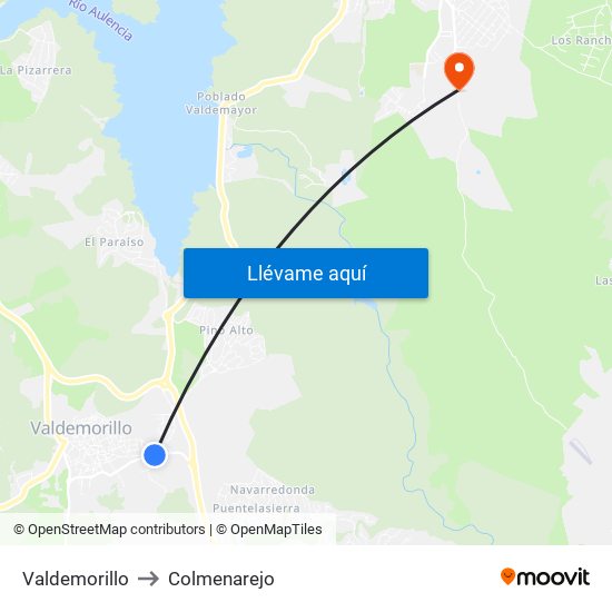 Valdemorillo to Colmenarejo map