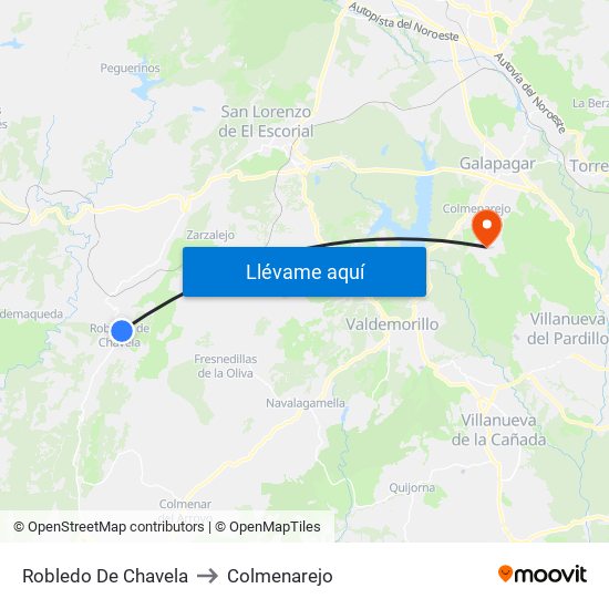 Robledo De Chavela to Colmenarejo map
