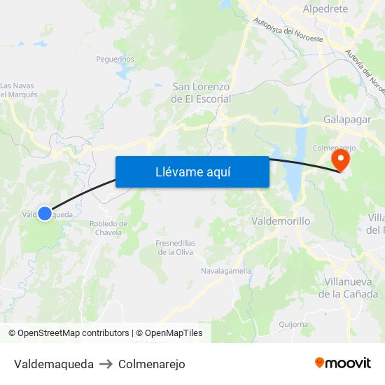 Valdemaqueda to Colmenarejo map