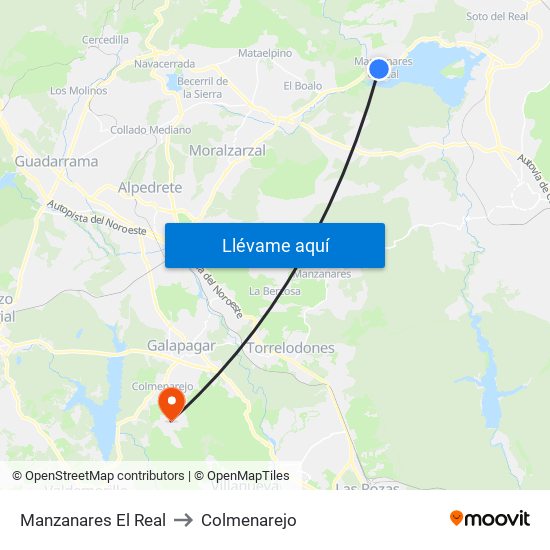Manzanares El Real to Colmenarejo map