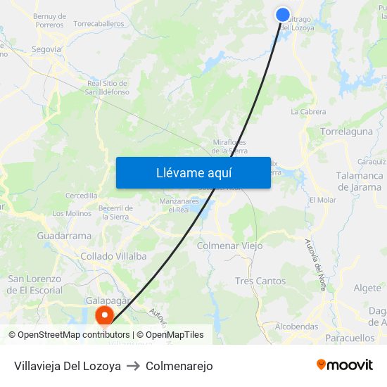 Villavieja Del Lozoya to Colmenarejo map