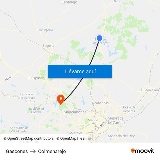 Gascones to Colmenarejo map