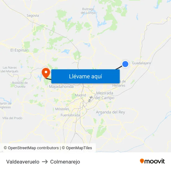 Valdeaveruelo to Colmenarejo map